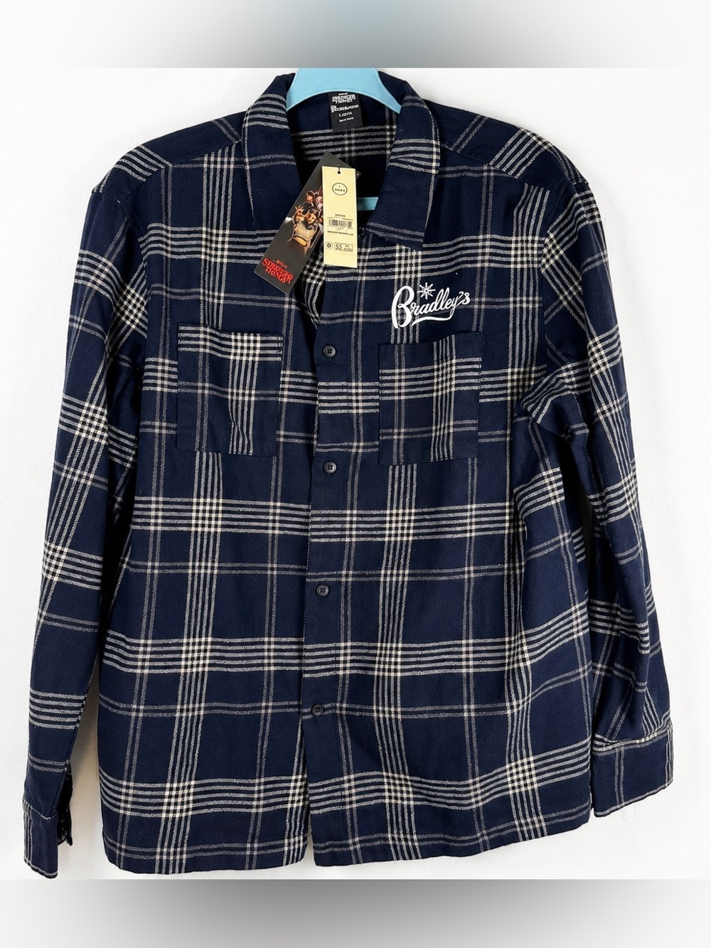 No Boundaries Navy and Gray Plaid Button-Down Shirt